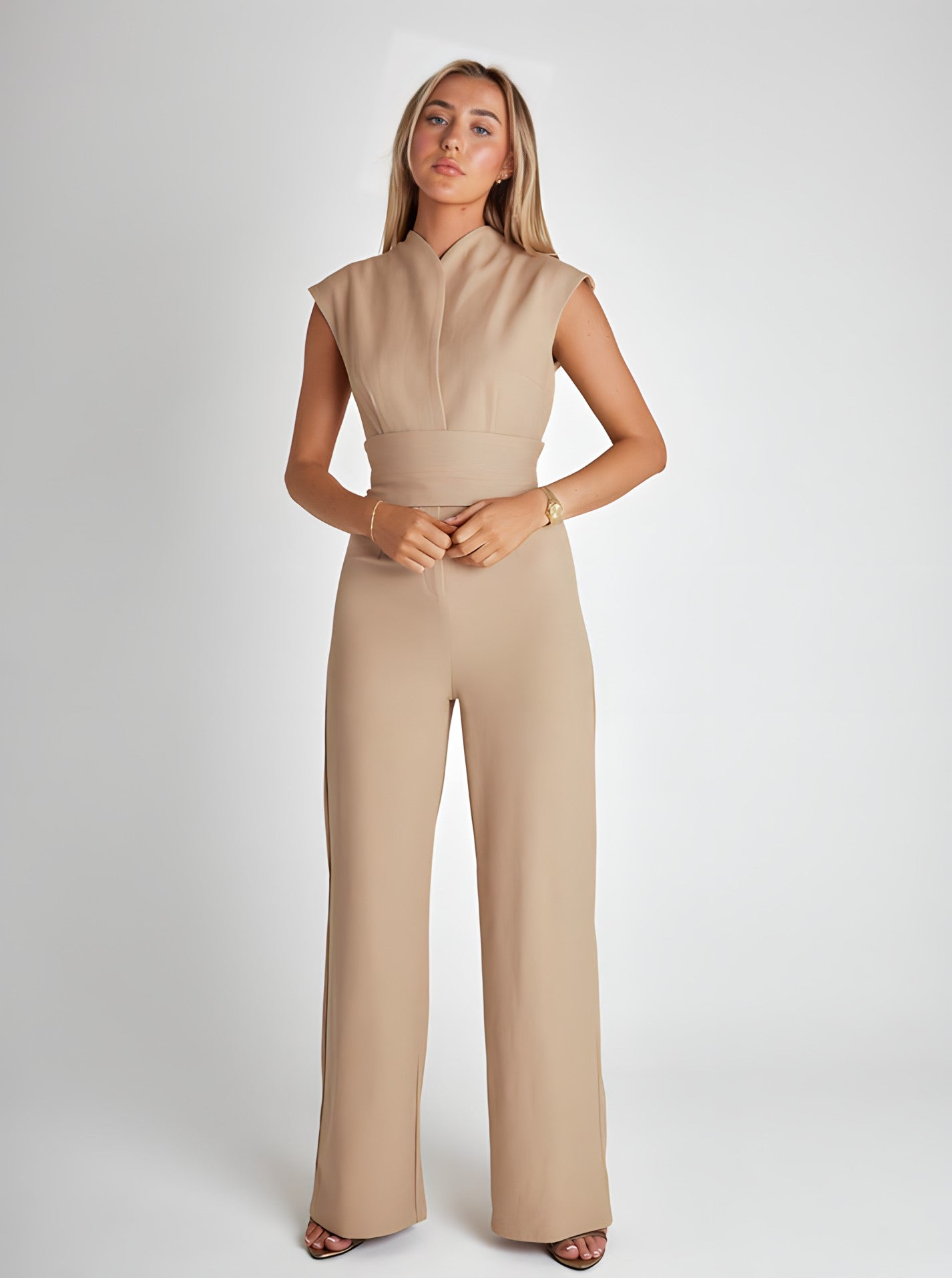 Sleeveless Jumpsuit with Waist Adjustable